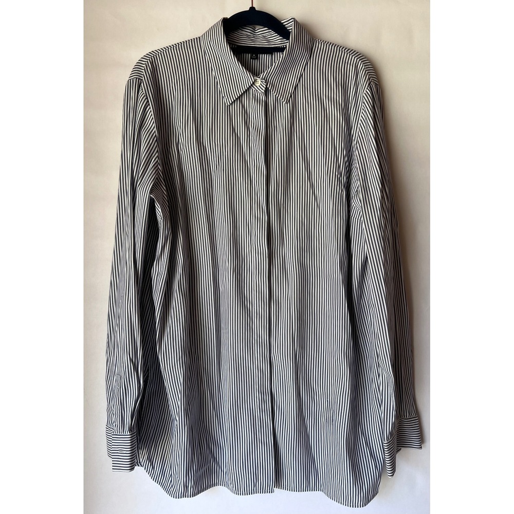 Lafayette 148 New York Womens Navy‎ White Striped Button Down Shirt Size M